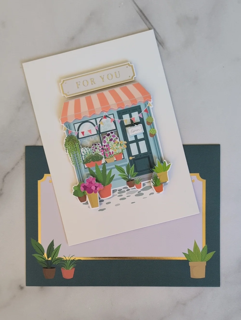 Floral Shopfront Greeting Card - Pink & Teal
